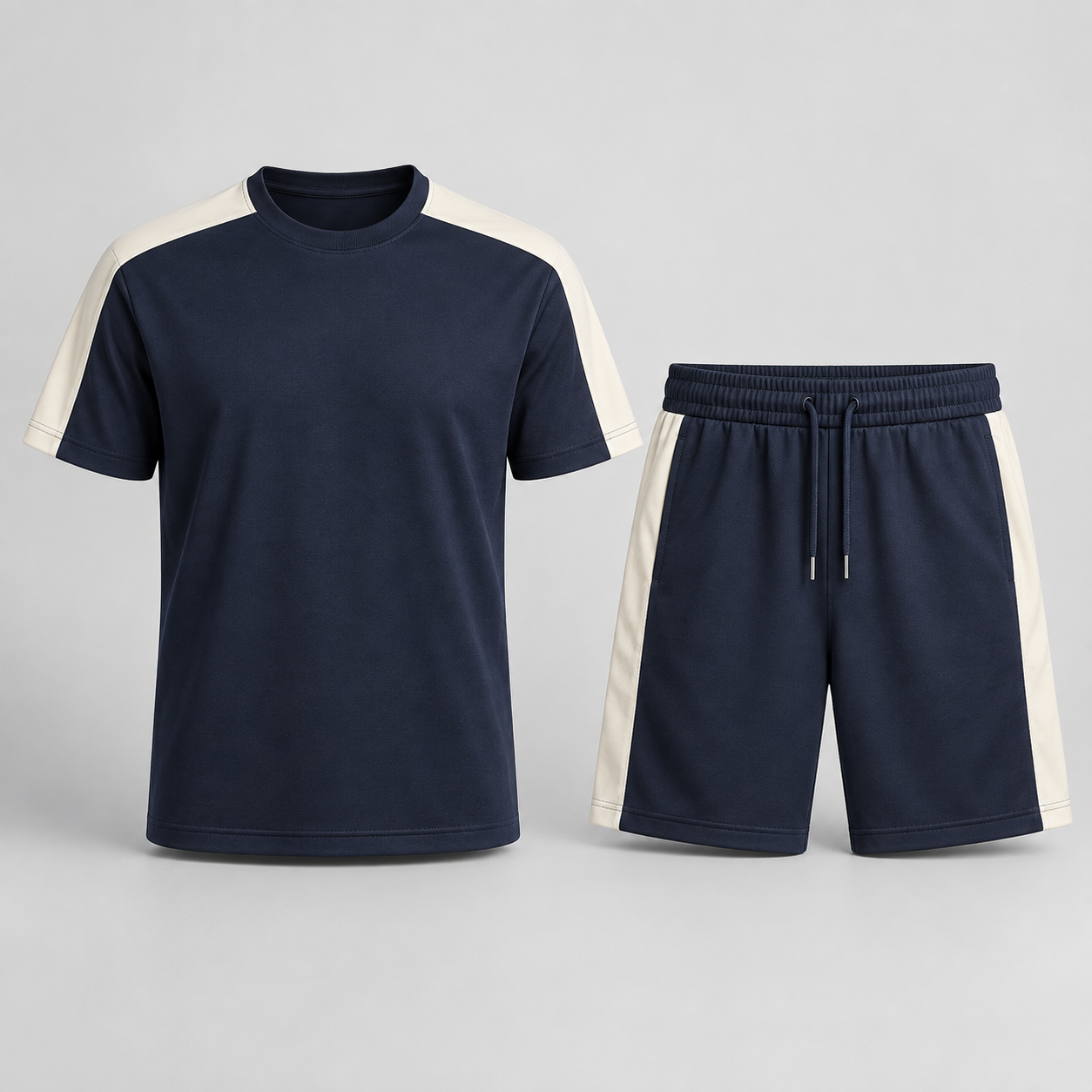 Navy Cream Panel T-Shirt and Shorts Set
