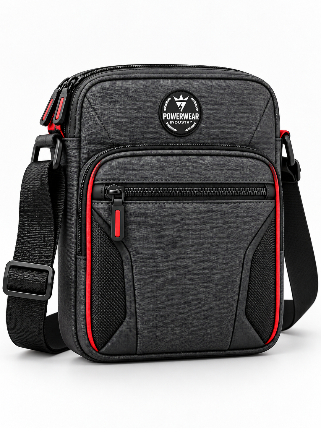Wholesale Grey Red Trim Crossbody Bag - Custom Manufacturing | Power Wear Industry