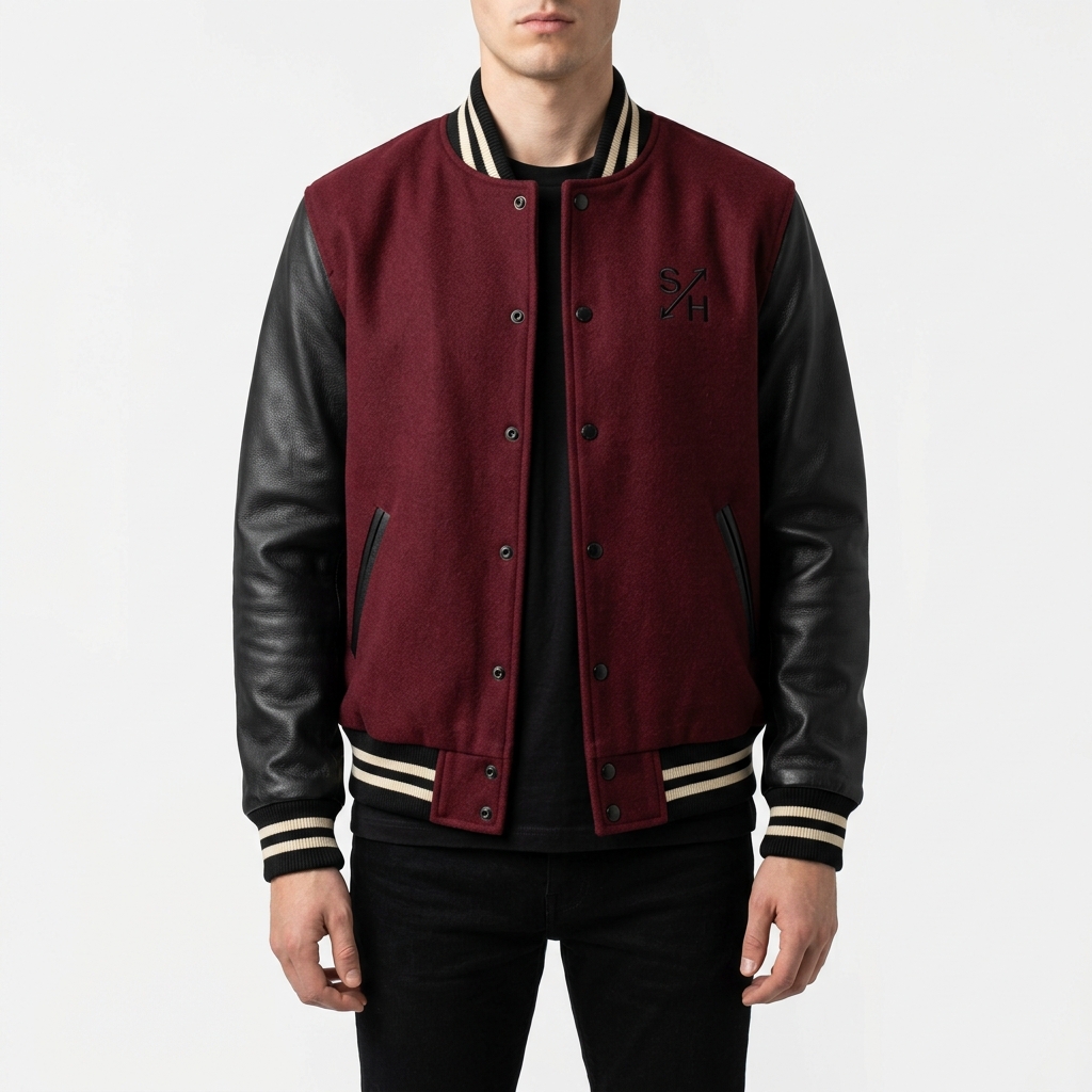Wholesale Premium Burgundy & Black Varsity Jacket - Custom Manufacturing