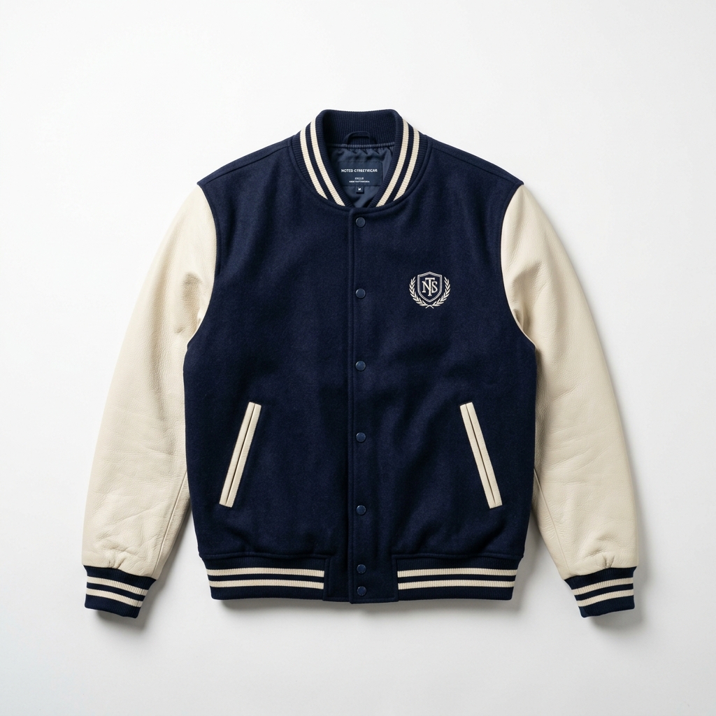 Wholesale Premium Navy & Cream Varsity Jacket - Custom Manufacturing