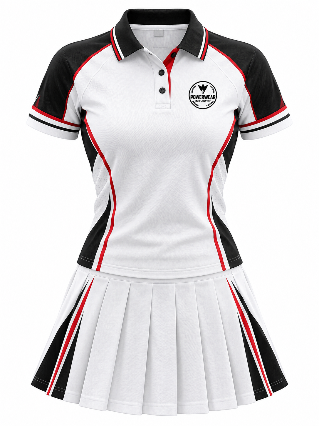 White Black Red Tennis Uniform - Powerwear Industry