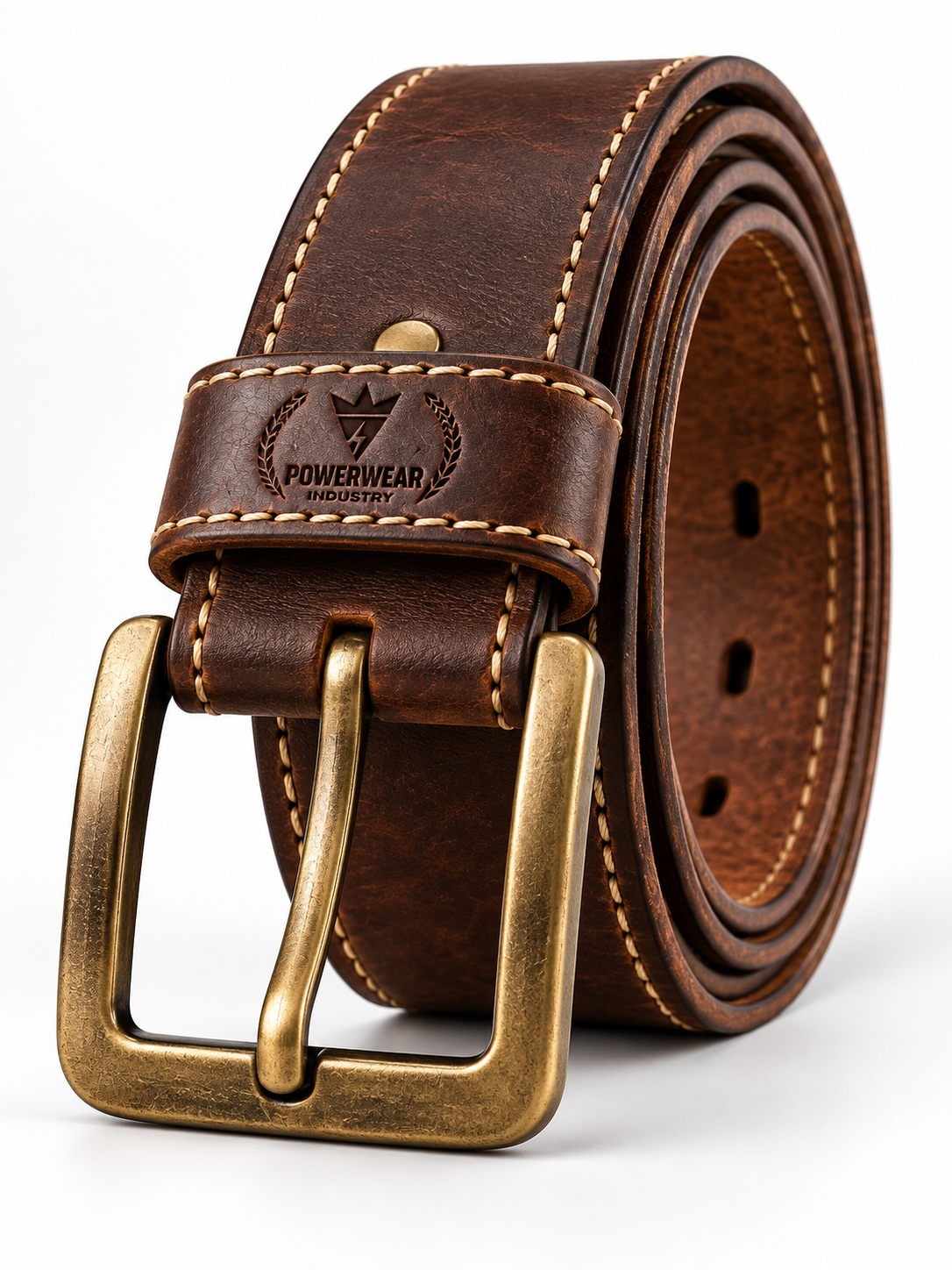 Wholesale Vintage Brown Brass Buckle Belt - Custom Manufacturing | Power Wear Industry
